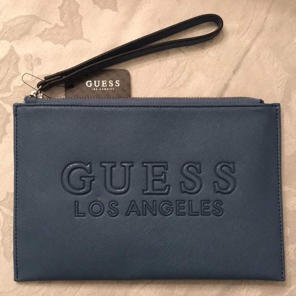 Brand New Guess Los Angeles Rodney SLG Zippered Denim Blue Wristlet - Picture 13 of 13